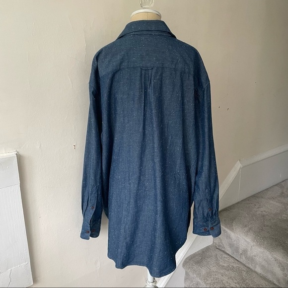 GANT Rugger Blue Cotton Chambray Speckle Long Sleeve Button Down Shirt Size L - Picture 3 of 9